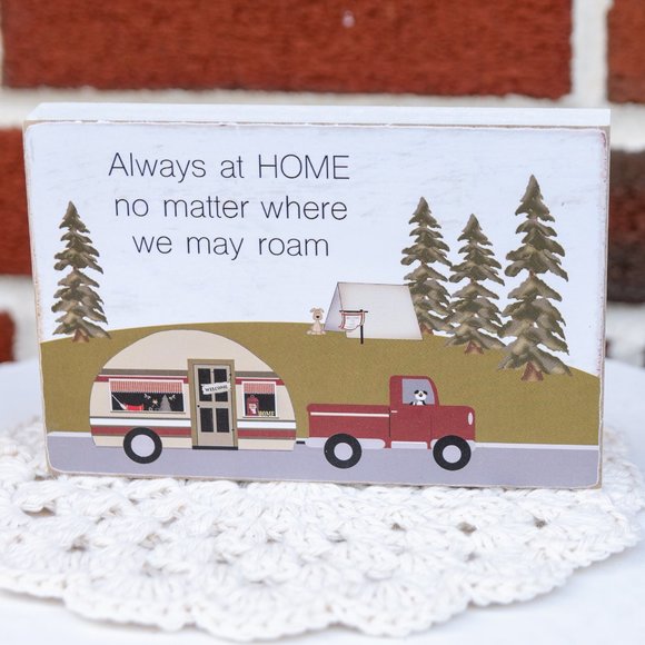 Camper Decor CAMPING Wooden Block Sign Camp Trailer Pine Tree Summer Decorations - Picture 2 of 3